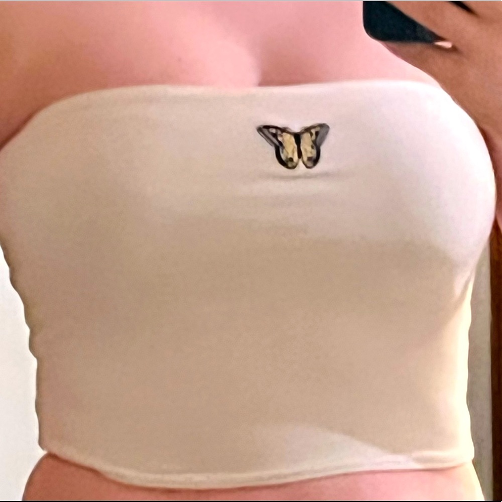 Hollister White Butterfly Crop Top Size Small